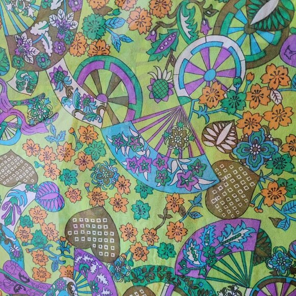 Vintage Groovy Green Maxi Dress 70s Kaftan Beatrice Pines - Picture 16 of 16